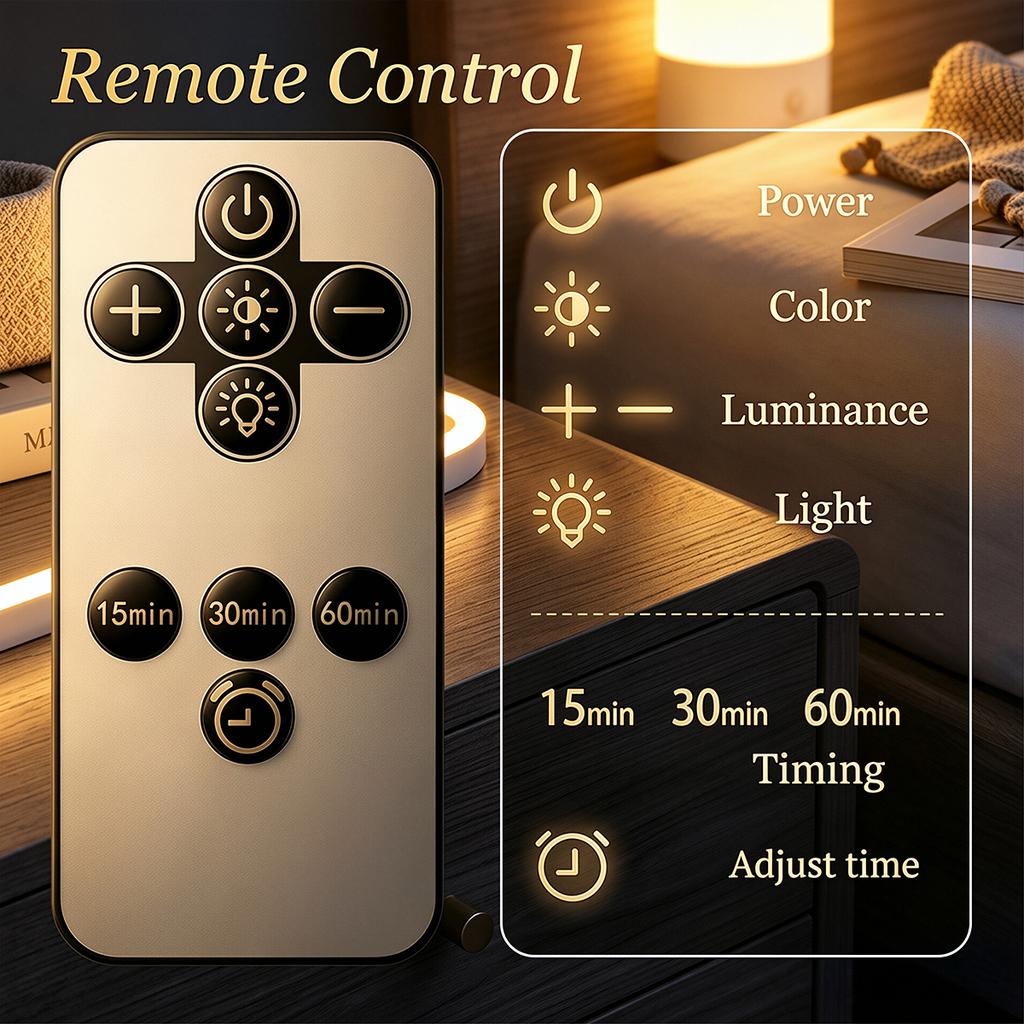 Touch Control LED Night Light with Clock Timer Remote Control USB Bedside Lamp Dimmable 3 Color Temperature Bedroom Sleep Lamp