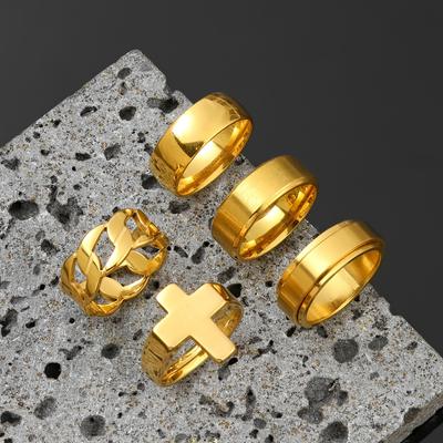Edelstahlring Glänzend Drehbarer Herrenring Hip Hop Punk Titanstahl Schmuck Fünfteiliges Set