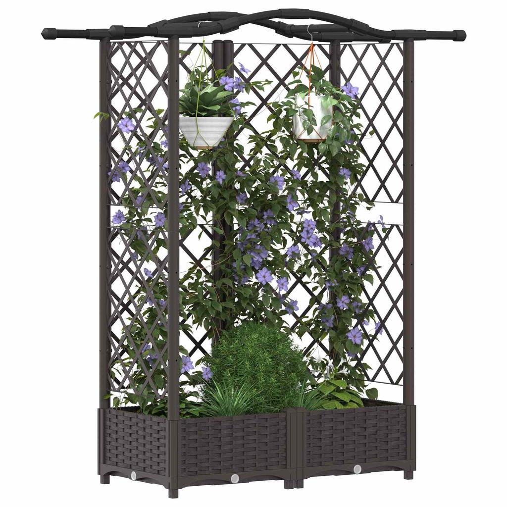 Raised Garden Bed with Trellis and Hanging Roof Brown 124 x 40 x 126 cm PP