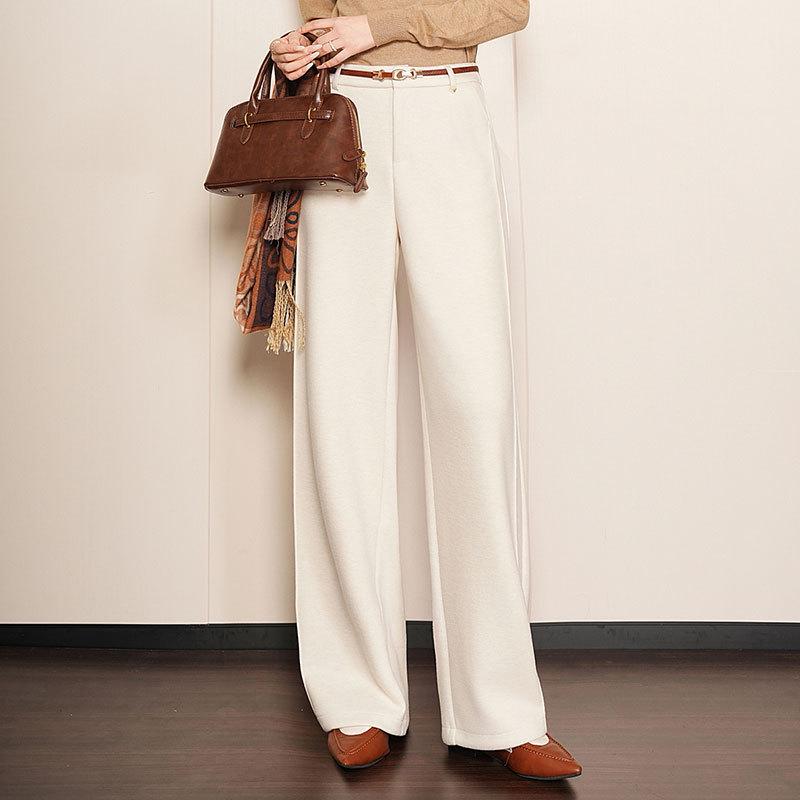 

Women s Soft White Wool Acetate Wide-Leg Pants for Autumn/Winter 2025 L
