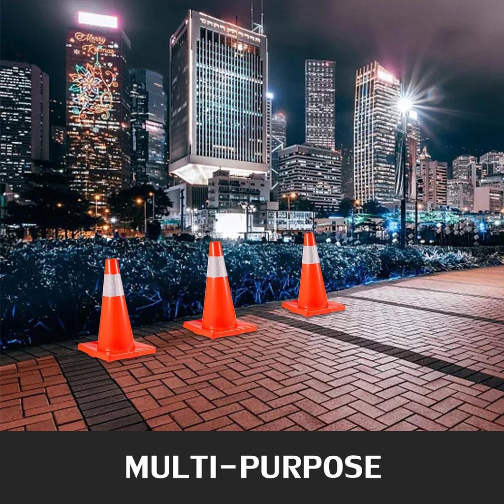 12Pack 18\" Traffic Cones, Safety Road Parking Cones PVC Base, Orange Traffic Cone with Reflective Collars, Hazard Construction Cones for Home Traffic