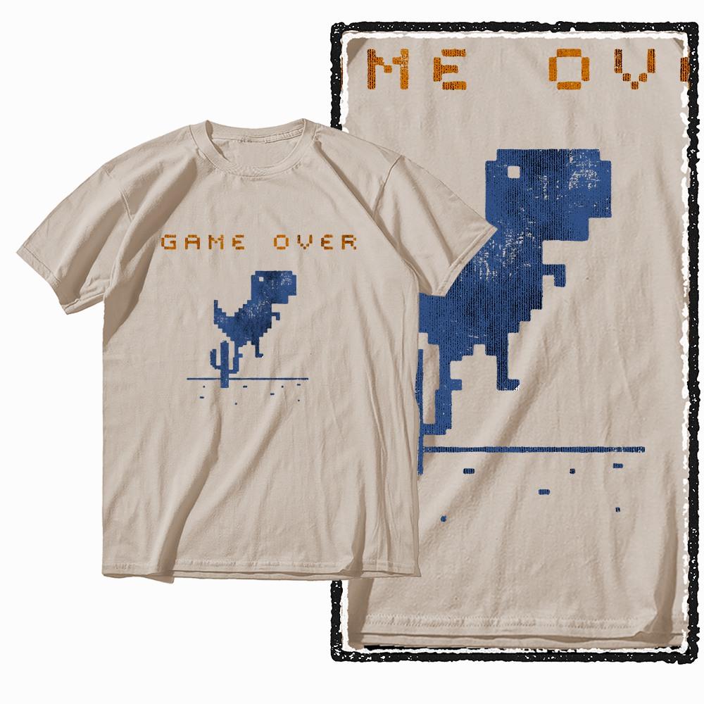 G79 Beige Cotton Streetwear Dino Dinosaur Graphic Men T-shirt |  Big Size Cool Vintage O-neck Men's Tee Tshirt