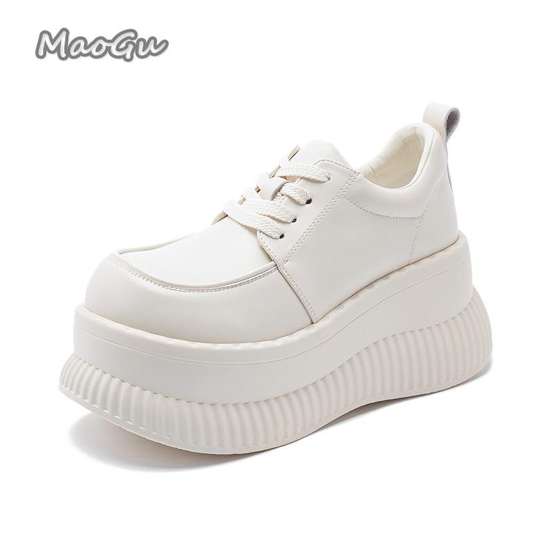 Fashion Thick-Soled Women's Shoes 2025 New Lace Up Lolita Shoes Black Beige Chunky Platform Leather Pumps Size34 39 Street Style Flats