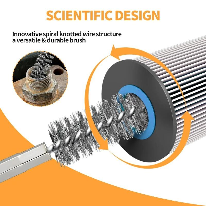 Drill Wire Brush Kit Stainless Steel Pipe Tube Cleaning Brush Hex Shank Power Drill Attachment For Rust Removal Carbon Cleaning