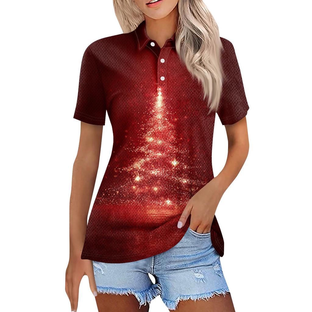 Women's Fashion Casual Lapel Short Sleeve Print Shirt Women's Button Up Tops