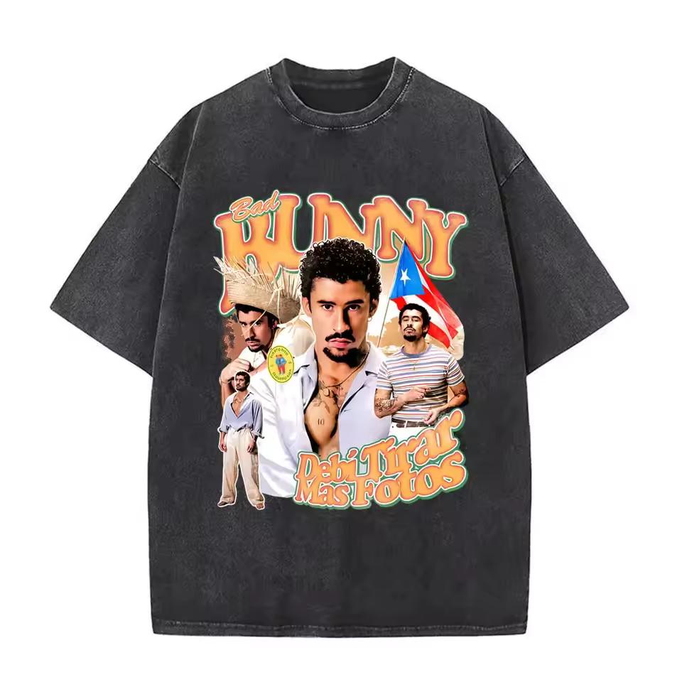 Debi Tirar Mas Fotos DTMF World Tour 2026 T Shirts Rapper Bad Bunny Washed Vintage T-shirts Men Women Fashion Hip Hop Streetwear