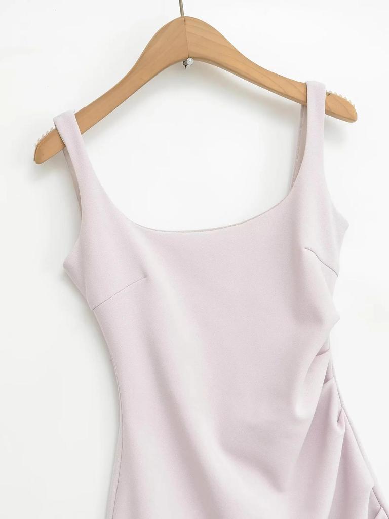 2026 Pure Desire Bodycon: Sexy Square Neck Ruched Waist Open Back Tank Dress