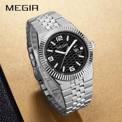 MEGIR Lucifiel Herren Leuchtende Wasserdichte Stahlband Quarz Kalender Uhr