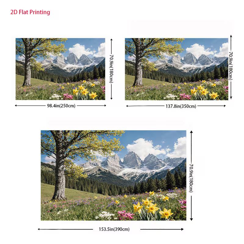 2D Alpine Daffodil Backdrop 2D Snow Mountain Forest Spring Photo Background for Party