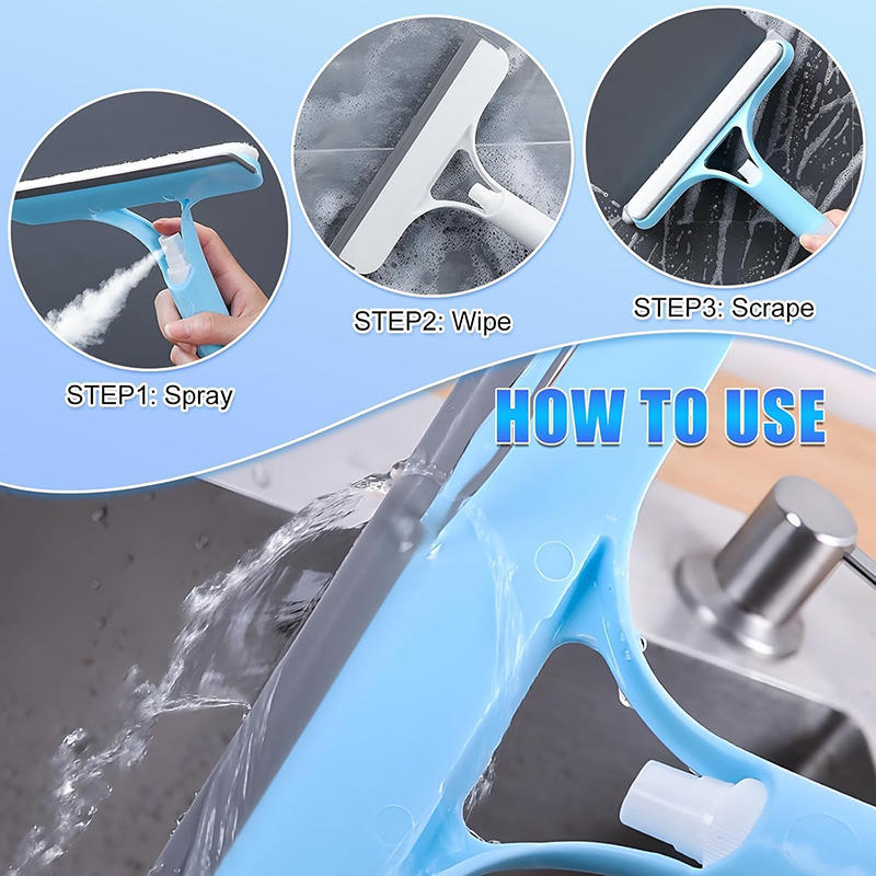 3 in 1 Window Cleaning Squeegee Multi Function Glass Mirror Wiper with Spray Bottle Microfiber Scrub Household Car Cleaner Tools
