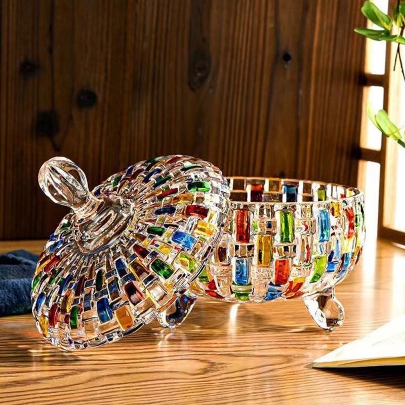 Bunte Glasbehälter mit Deckel Kristallgläser Süßigkeitenschalen Schmuckschatulle für Hochzeit, Weihnachtsfeier Dekorative Süßigkeitenschale