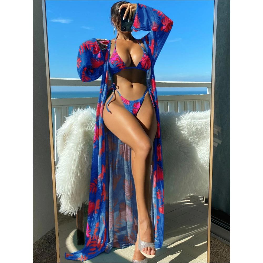 

Европейский и американский купальник женский раздельный тройка с длинными рукавами блузка бретели бикини XL