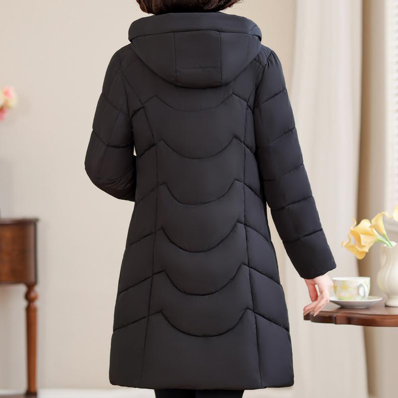 Casacos Longos Femininos de Meia-Idade Parkas de Inverno com Capuz Elegantes Soltos Grossos Quentes Tamanho Plus Agasalhos Jaquetas Femininas