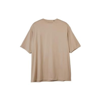 Loose Letter Print Round Neck Short Sleeve T-Shirt Unisex Tops Light-Brown IV7844