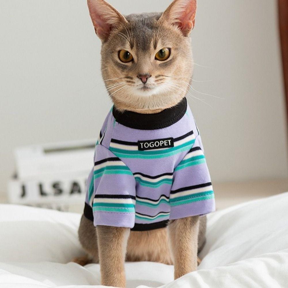 Cartoon Pet Elephant Striped T-shirt Sun Protection Cool Pet Sweatshirt Pet Clothes  Four Seasons