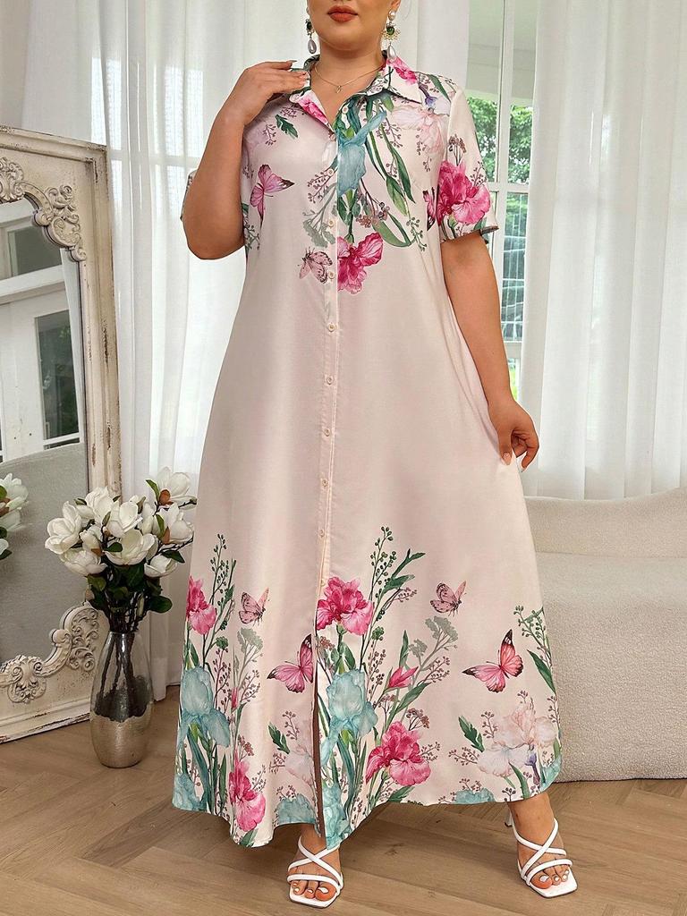 Bestseller: Orientalisches Patchwork-Blumenkleid in Übergröße, Elegantes Temperament, Frühjahrs-/Herbstmode