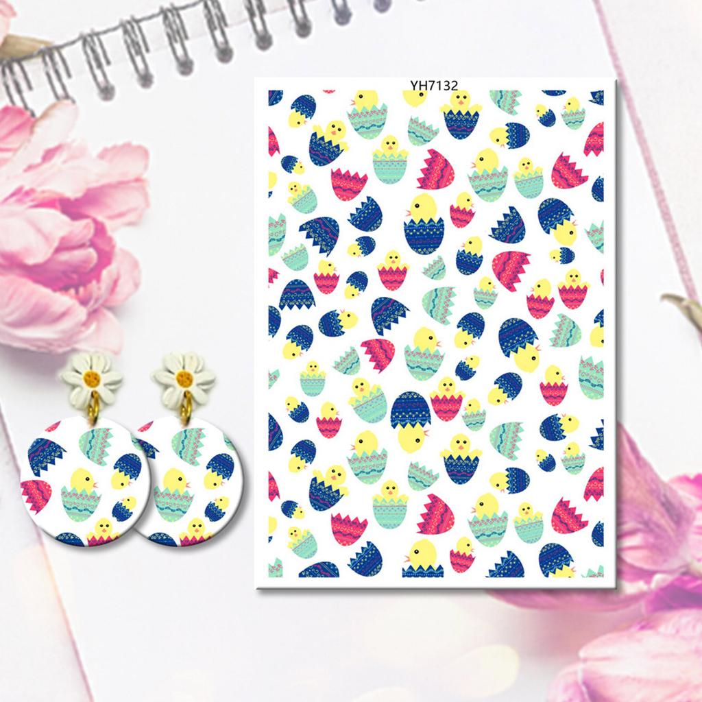 Water Soluble Clay Transfer Sheets Easters Rabbits Colored Eggs Transfer Paper Earrings Making Tool for Jewelry Making