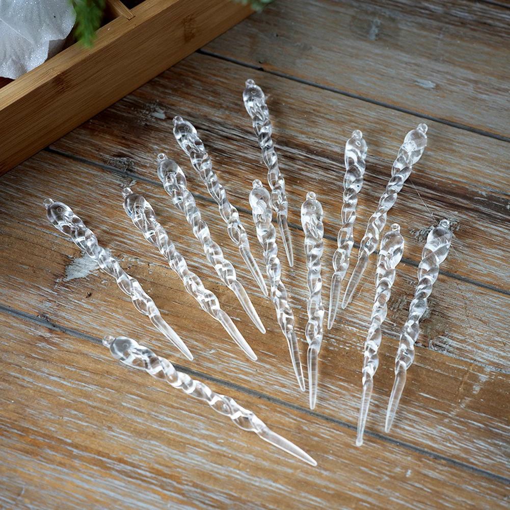 12/24Pcs Christmas Simulation Icicle Pendants Transparent Icicles Decor Clear Crystal Twisted Icicle for New Year Decor