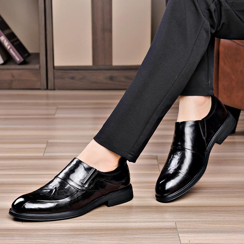 Casual pointed leather shoes men's business dress one pedal spring and summer British wedding groom derby shoes