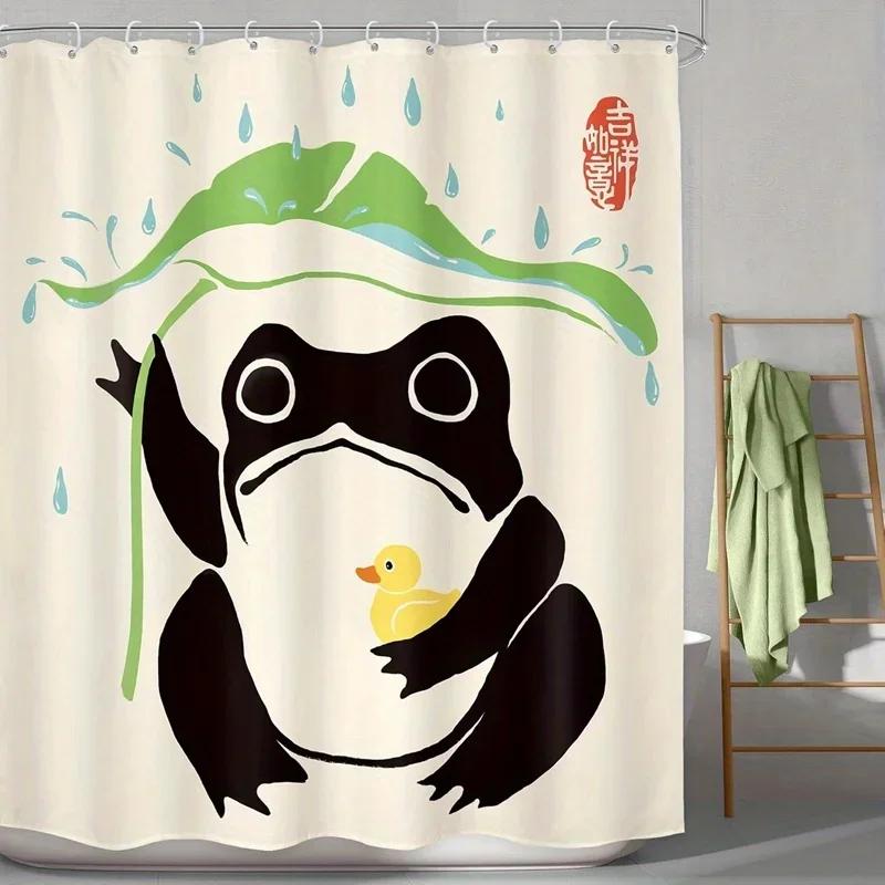 Cute frog shower curtain - bathroom waterproof fabric - perfect for fun and whimsical decorations W90xH180cm