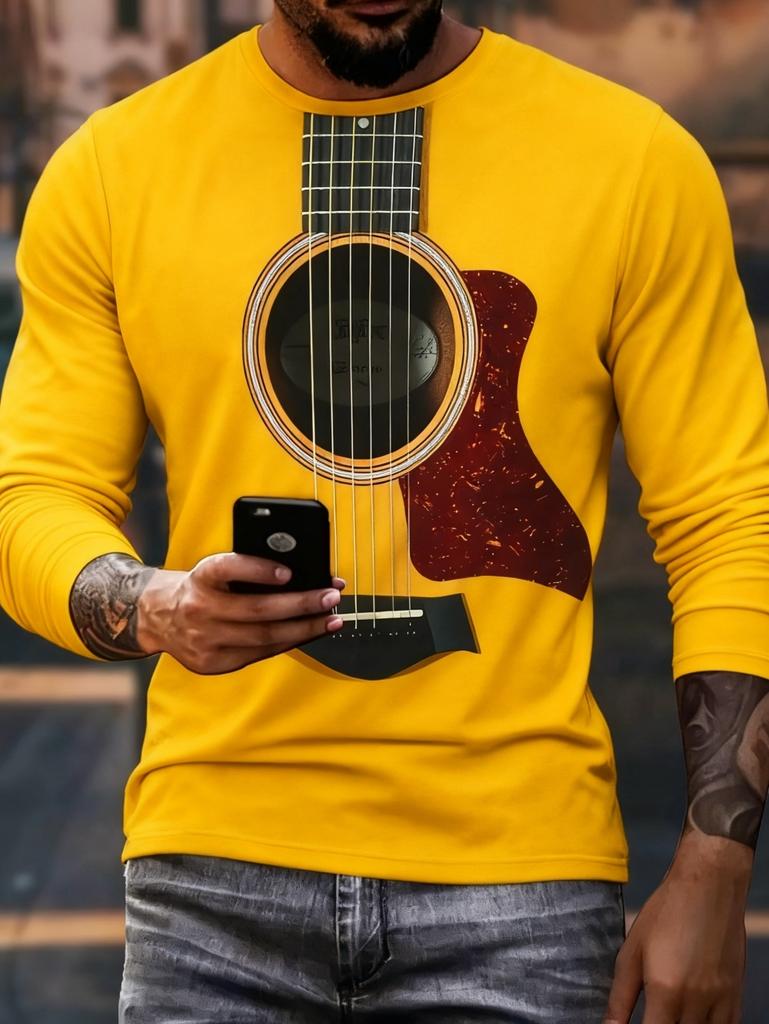 T-shirt Strumenti Musicali da Uomo Chitarra Pianoforte Stampa 3D Manica Lunga Tee Harajuku Y2k Tee Streetwear Top Oversize Abbigliamento Uomo