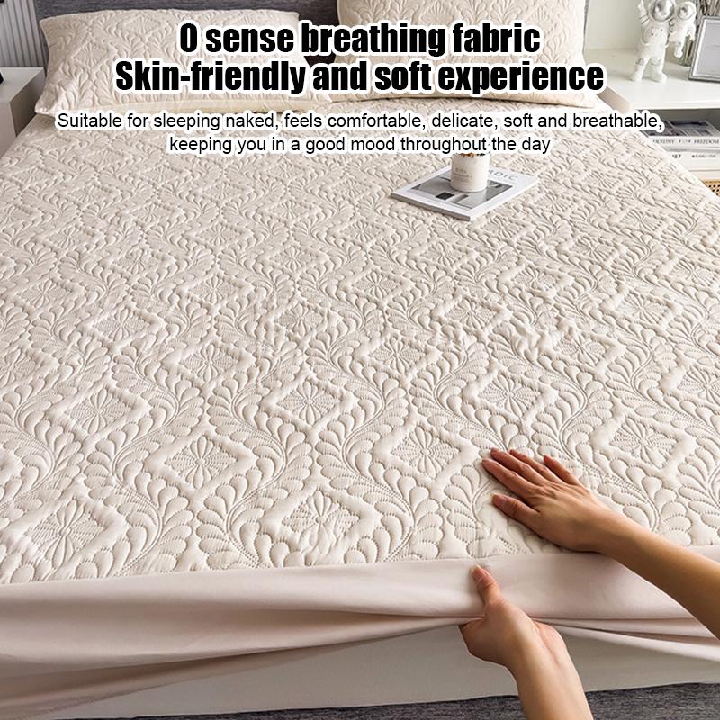 Waterproof Solid Color Embossed Mattress Cover Thicken Fitted Sheet Bed Cover for Bedroom Hotel Soft Pad for Bed