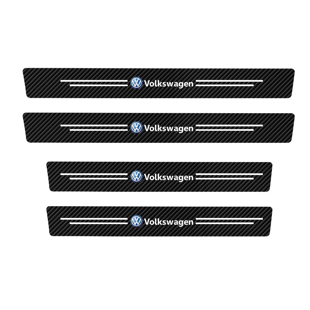 For VOLKSWAGEN VW 4PCS/SET Carbon Fiber PU Leather Car Door Sill Protector Plate Threshold Anti-Scratch Bumper Stickers for VW R