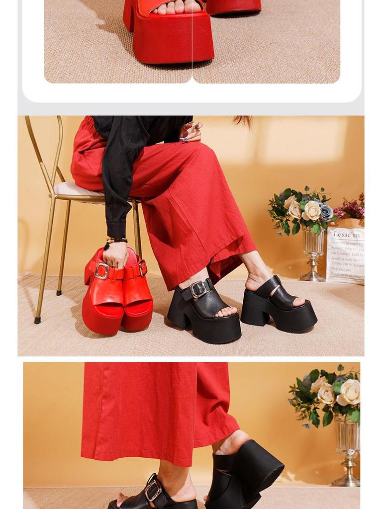 Zapatillas de Verano de Plataforma de Piel de Vacuno de Alta Gama para Mujer