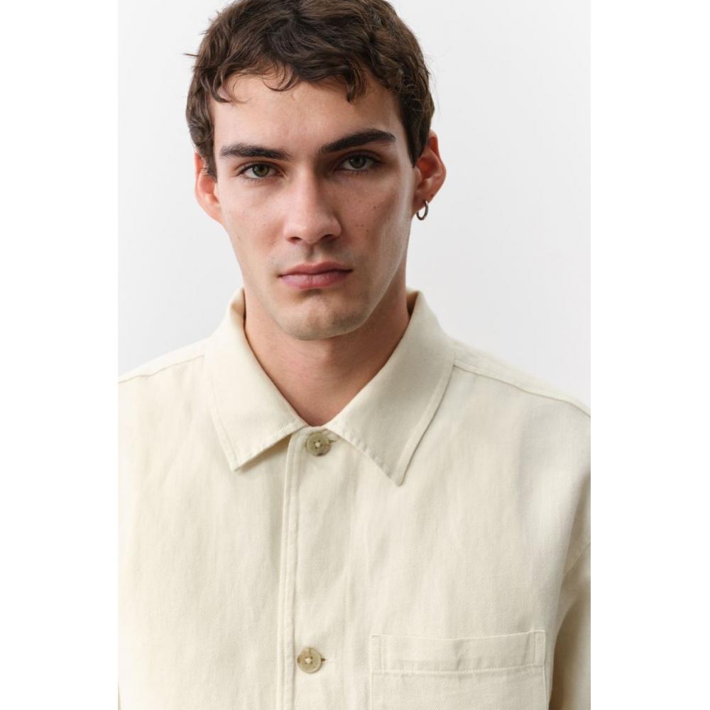 H M Linen Blend oversHirt Regular Fit creaM