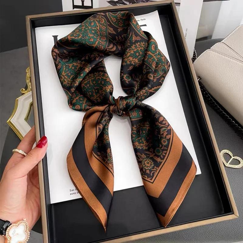 Luxury Women Square Scarf Silk Stain Paisley Muslim Women Hijab Green Bandana Soft Head Wrap Female Foulard  Hijabs
