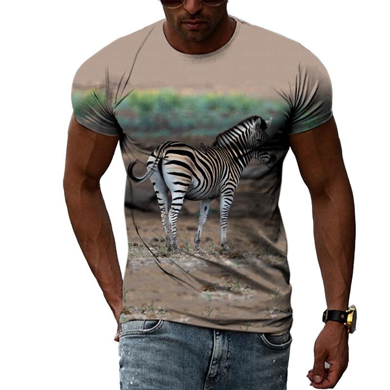 Summer Fashion Casual Men's T-shirt with Street Style Round Neck 3D Printed Zebra Pattern T-Shirts Men’s