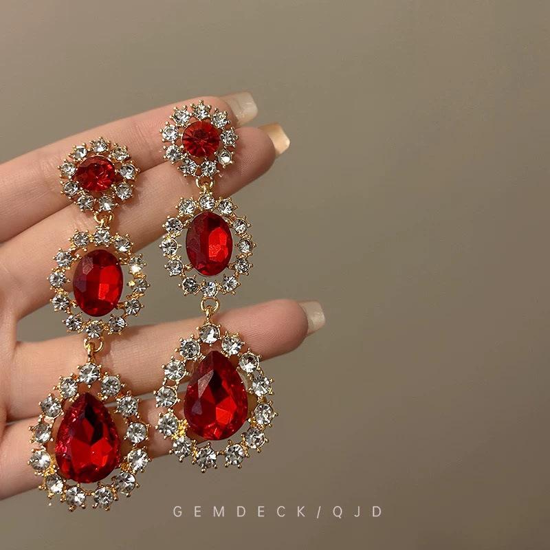 Elegant French Court Rhinestone Water Drop Tassel Earrings