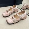 Fashion Mid Heel Belt Buckle Bow Square Toe Women's Lolita Shoes Chunky Heels Women Mary Jane Shoes Size 35-40 Elegant Zapatos De Mujer