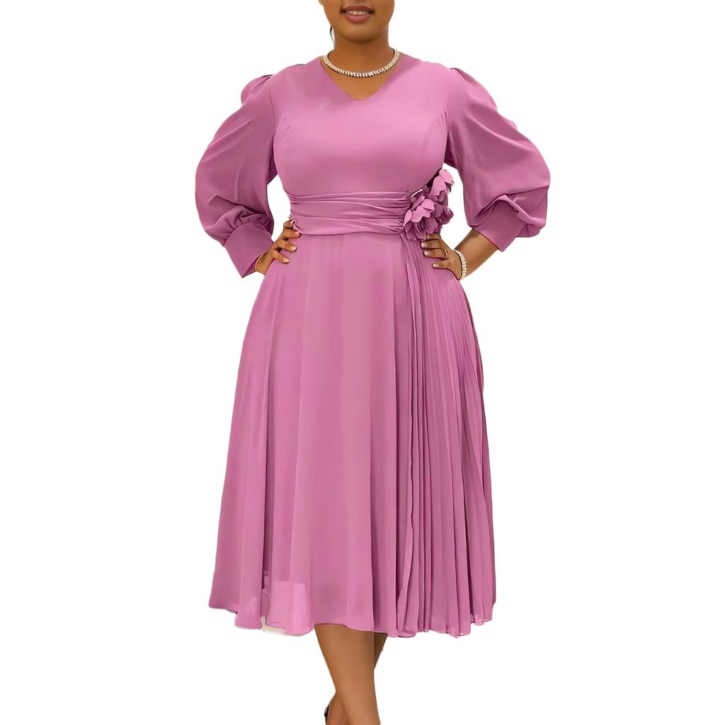 New spring fashion temperament elegant solid color A-shaped dress large size dress
