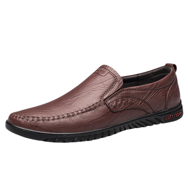 Sandals Men's Shoes Carved Hollow Leather Shoes Men's Soft Sole Breathable Casual One Pedal Lazy Cowhide Business Leather Shoes