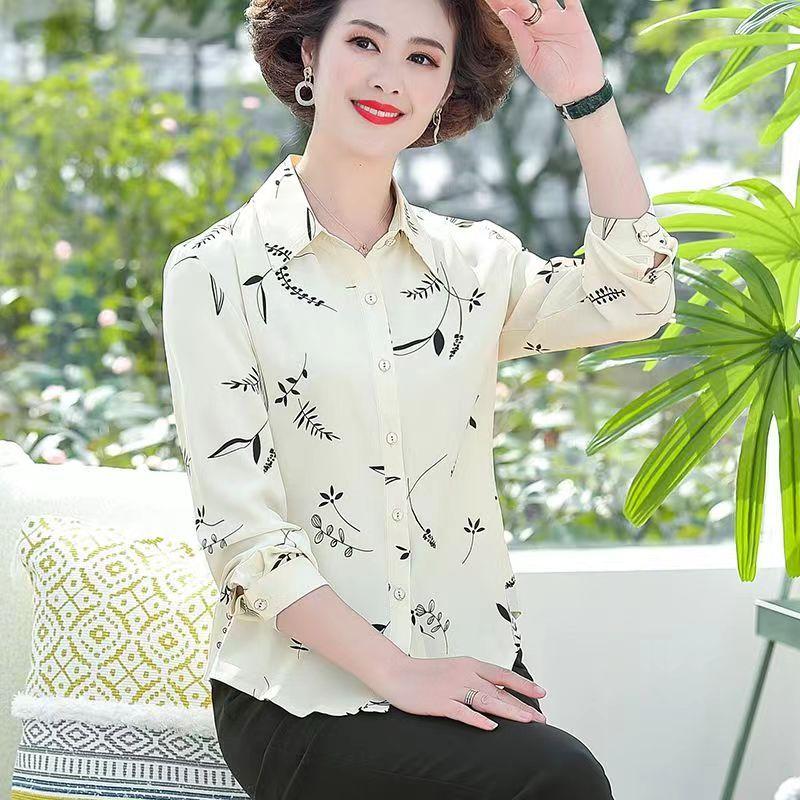 

Women Shirt Fashion Floral Print Button Down Shirt Women Large Size Casual Lapel Long Sleeve Top Elegant Evening Gown 5XL бежевий