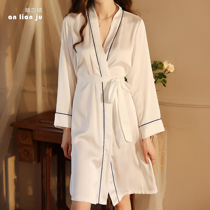 Sexy nightgown long light luxury, women's bathrobe satin wedding bridesmaid dressing gown yukata cardigan loungewear