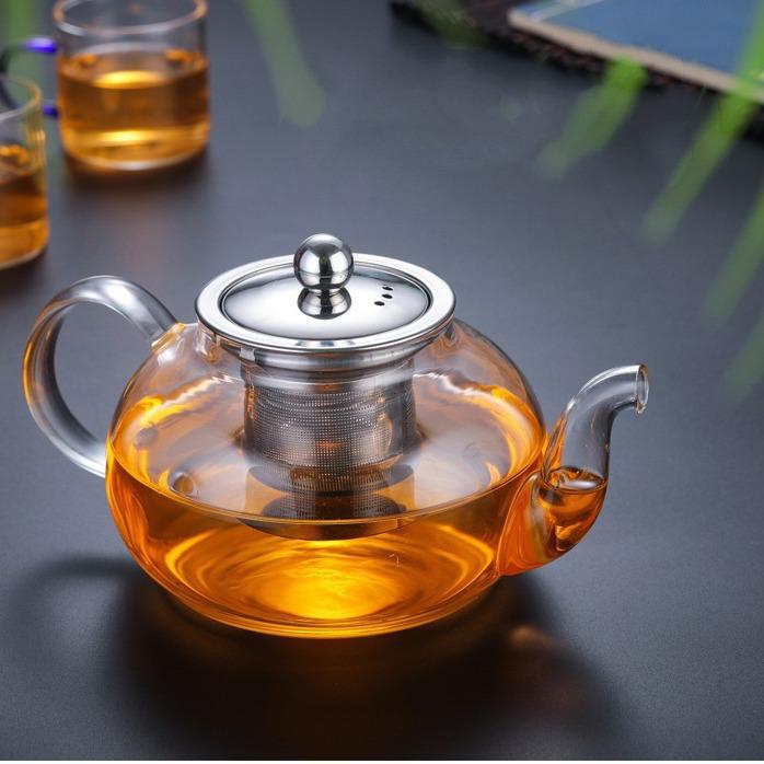 High Borosilicate Heat-Resistant Glass Teapot with Stainless Steel Filter for Home Tea Brewing