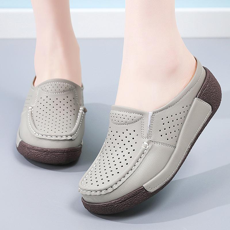 Ladies Platform Loafers Casual Elegant Leather Sandals Clog Slippers Backless Mules Women Thick Sole Height Increase Shake Shoe