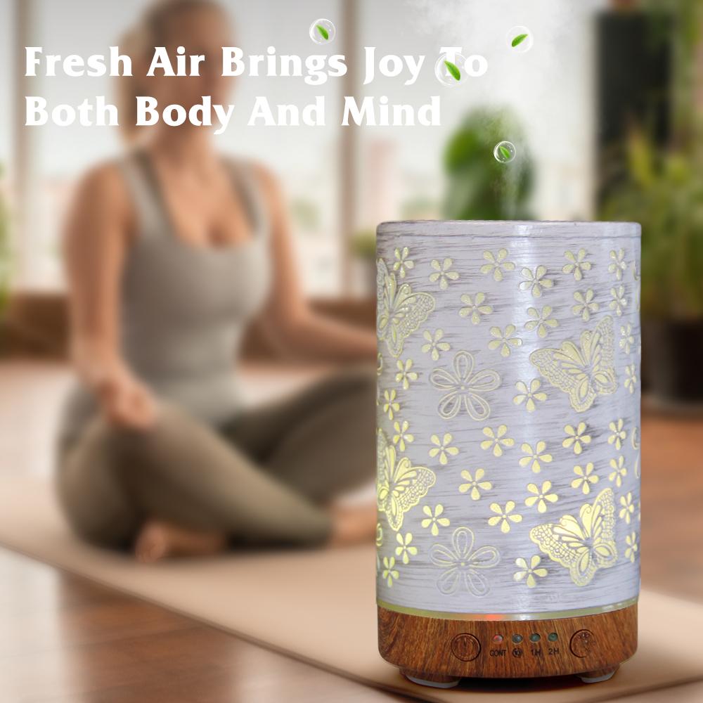 100ml Essential Oil Diffuser Seven-Color Aroma Light Butterfly Ultrasonic Air Humidifier Room Scent Diffuser with Timer Function