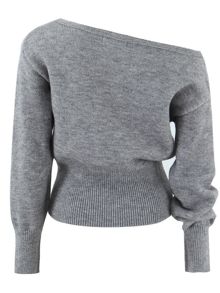 Women's Sexy Off-the-Shoulder Slimming Knit Sweater – Versatile Solid Color Cold Shoulder Top