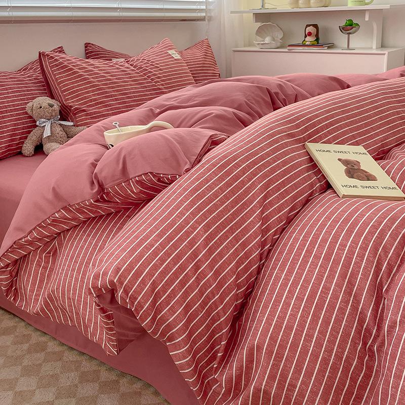 Simple Pure Cotton Four-piece Set Plaid Pure Cotton Bed Sheet Quilt Cover Bed Sheet Type Pure Cotton Dormitory Three-piece Set