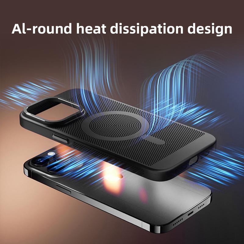 Metalen Lensbescherming Ademend Gaas Magnetisch Magsafe Draadloos Opladen Harde Telefoonhoes Voor Iphone 11 12 13 14 Pro Max Cover