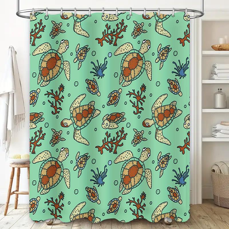 Bright Sea Turtle Shower Curtain Coral Seashell Print for Bathroom Decor Customizable Size Waterproof Fabric Home Decoration 72