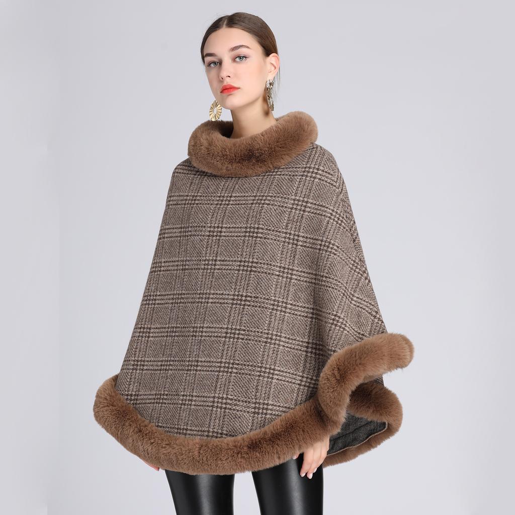 Autumn and Winter Hair Collar Shawl Cape Loose Pullover Sweater Tweed Jacket
