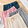 Pleated Wide Leg Pants Girls Summer Loose Slacks Knitted Chiffon Cropped Pants