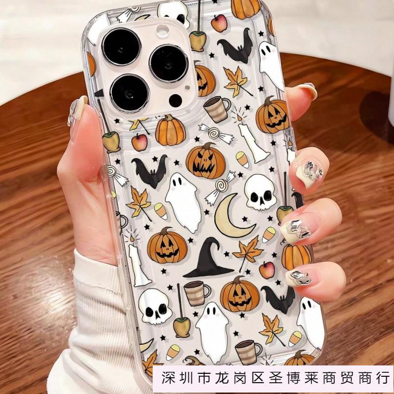 Pumpkin ghost candy is suitable for Apple 16pro mobile phone case 15pro transparent 1413 airbag 12 trend 11
