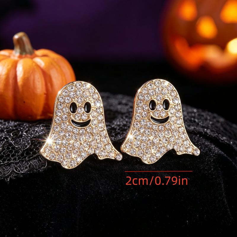 New European and American Halloween earrings, ghost funny diamond-encrusted earrings, personalized creative style earrings, women's models