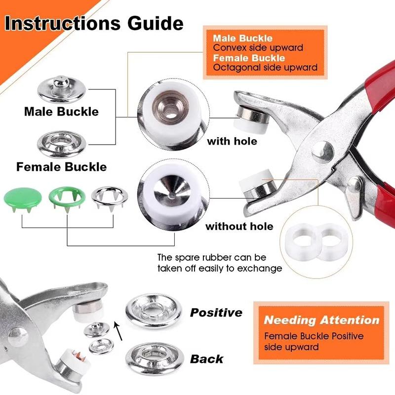 Clothing Button Set Multicolored Solid Buckles+Pliers Set Metal Snap Button Replaceable Clothing Buttons