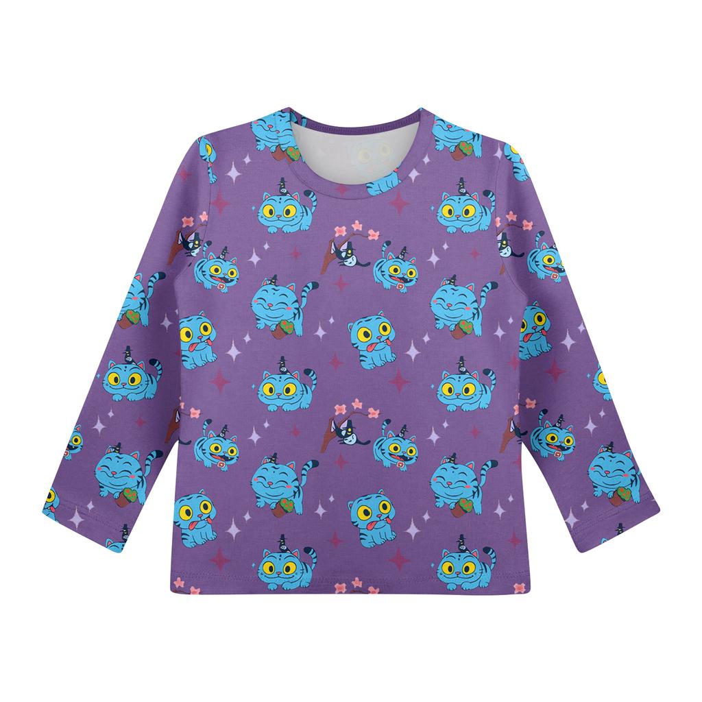Children's Witch  Printed Long Sleeved Round Neck Top With Floral Print For Daily Casual T-shirt